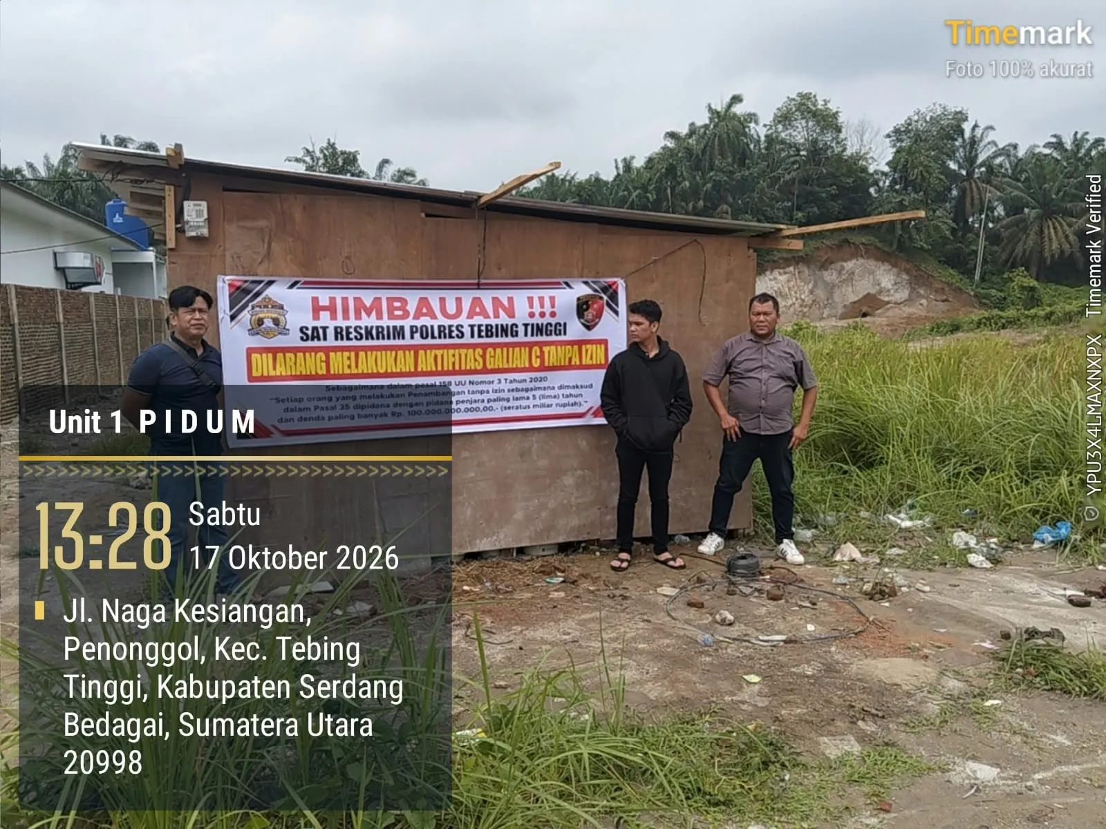 Cegah Tambang Ilegal, Polres Tebing Tinggi Pasang Spanduk Larangan Galian C di Naga Kesiangan