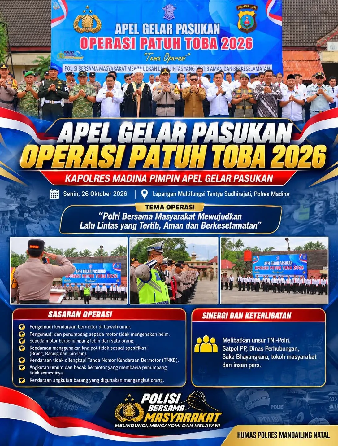 Kapolres Madina Pimpin Apel Gelar Pasukan Operasi Patuh Toba 2026