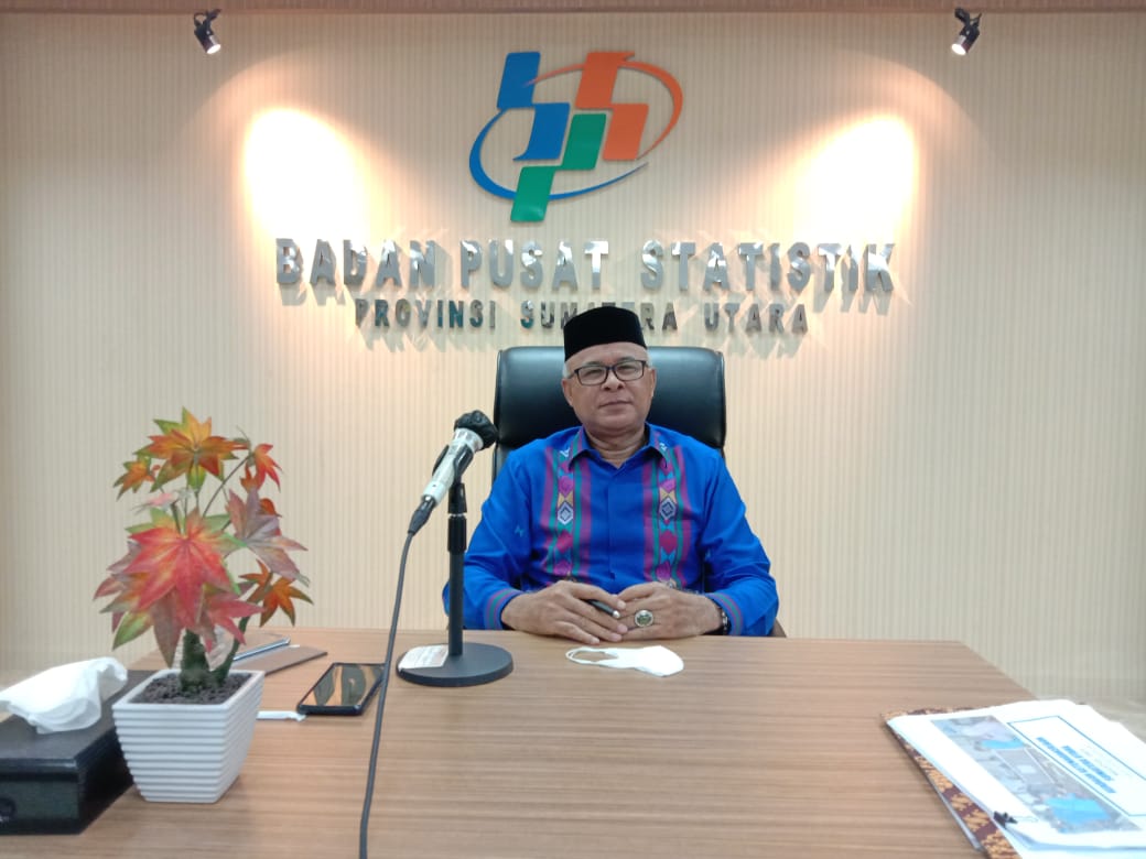 Kepala BPS Sumut Syech Suhaimi berbicara tentang tenaga kerja secara live streaming Jumat (5/11). beritasore/laswie wakid