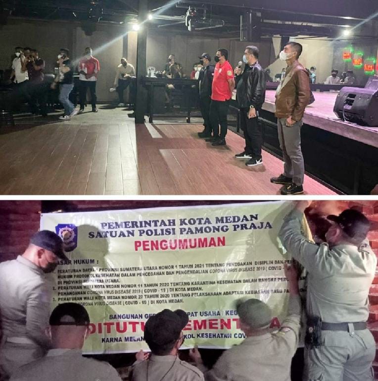Wali Kota Medan Muhammad Bobby Afif Nasution, menyegel dan menutup tiga hiburan malam di Medan, karena mengabaikan protokol kesehatan, Minggu (14/11/2021). Beritasore/Ist