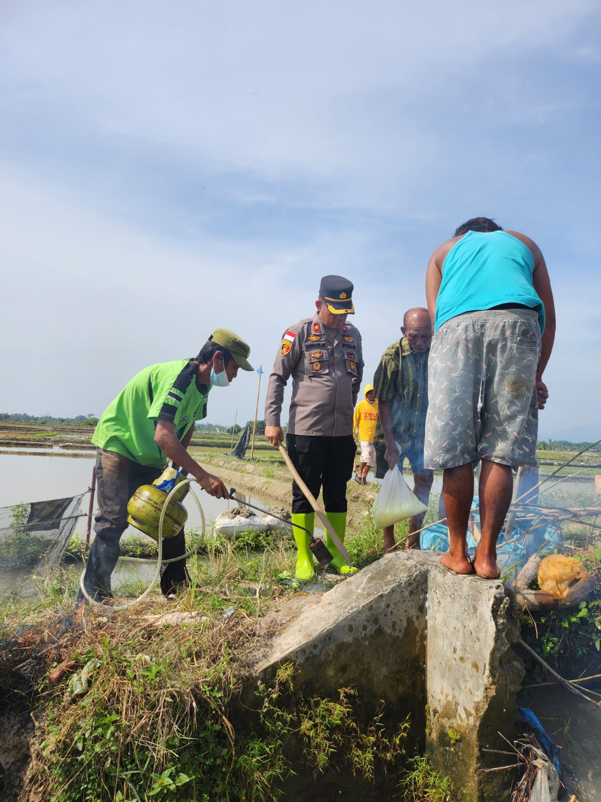 Ket.gbr: Kapolsek dan warga Tanjung Pasir, Kec. Tanahjawa sedang berburu tikus untuk menyelamatkan tanaman padi warga.(ist).