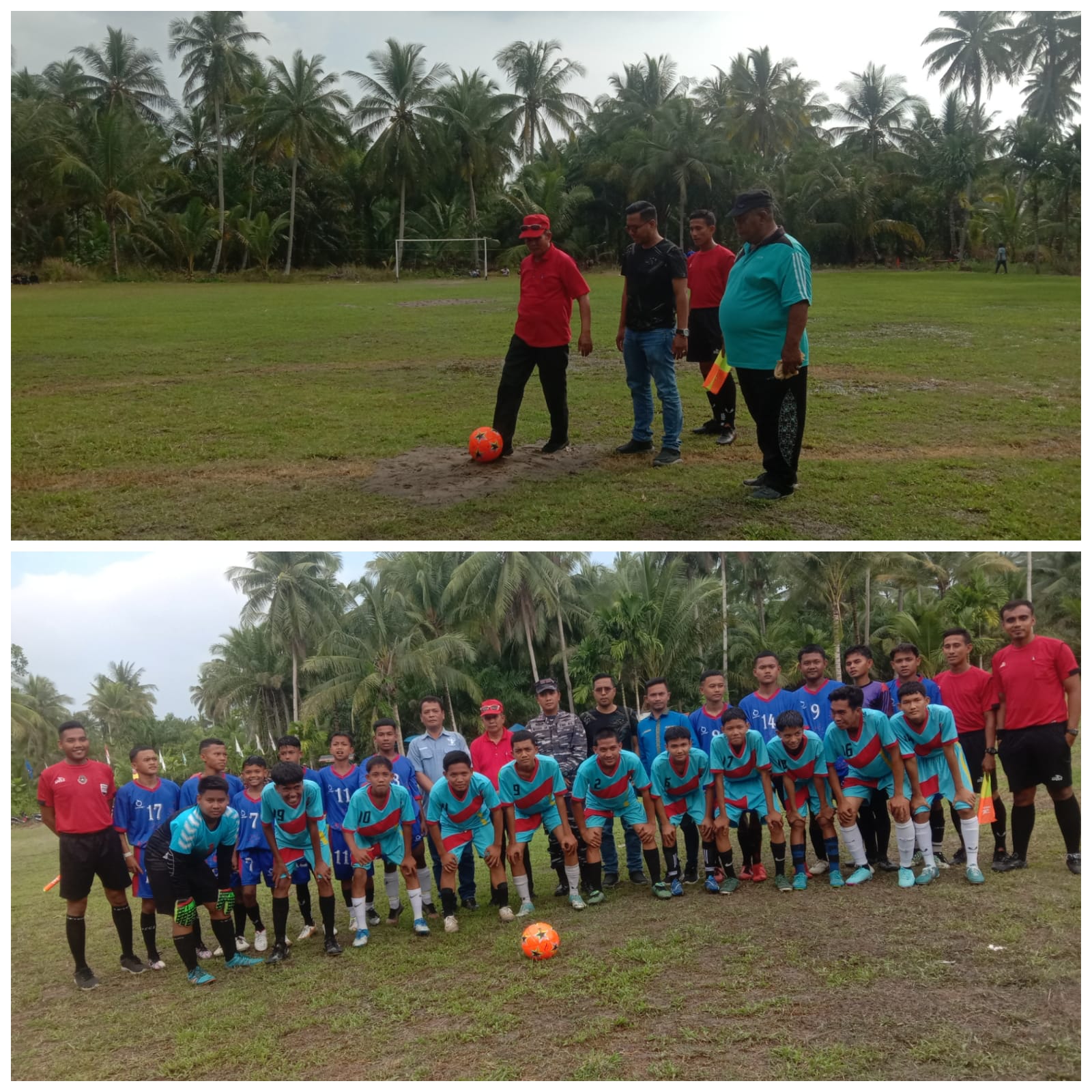 Teks fhoto: Turnamen Sepak Bola Kemerdekaan Cup 2023 U-17 diikuti 15 tim dilapangan Gaster Desa Pematang Rambai Kecamatan Nibung Hangus Kabupaten Batu Bara dibuka resmi Camat Nibung Hangus Sukandar S,Sos dan Zulkifli anak (Alm) H. Sabar Bacaleg Partai HANURA Nomor urut 1 Dapil 3 Batu Bara Tanjung Tiram-Nibung Hangus Kamis (24/8-2023).beritasore/alirsyah