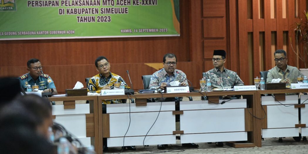 Perwakilan Pemerintah Aceh dan Perwakilan Pemkab Simeulue menggelar Rakor Persiapan Pelaksanaan MTQ Aceh Ke-XXXVI di Kabupaten Simeulue Tahun 2023 di Gedung Serbaguna Setda Aceh, Kamis, (14/9). (Foto: Zafrullah)