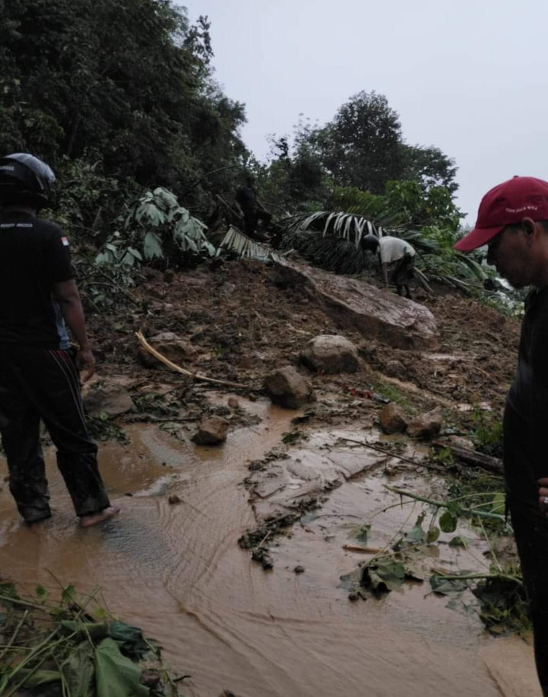 Teks foto: Inilah lokasi tanah longsor di ruas jalan utama Lubuk Sidup, Kecamatan Sekerak, Kabupaten Aceh Tamiang, Senin (26/9). (Ist).